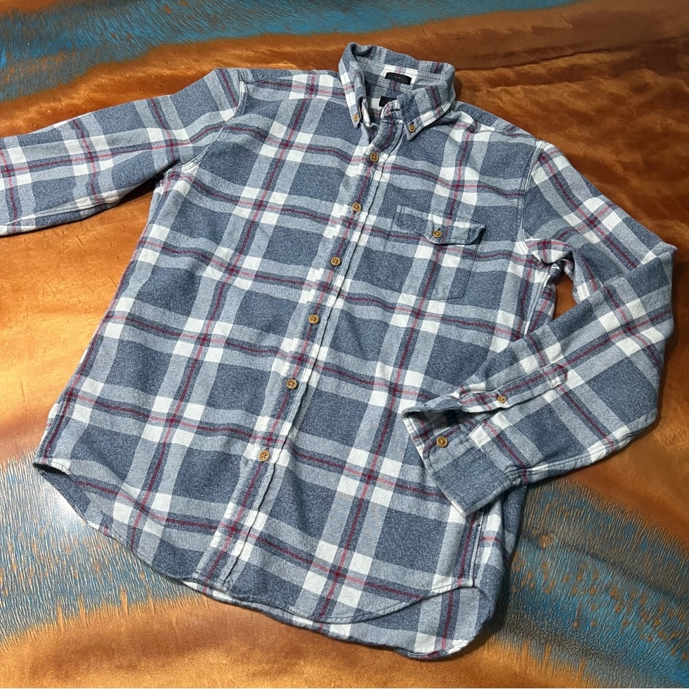 J. Crew Slim fit Blue gray Plaid Cotton Flannel Shirt medium